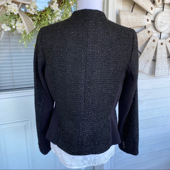 Black Shimmer Tweed One Button Blazer - Picture 6 of 9